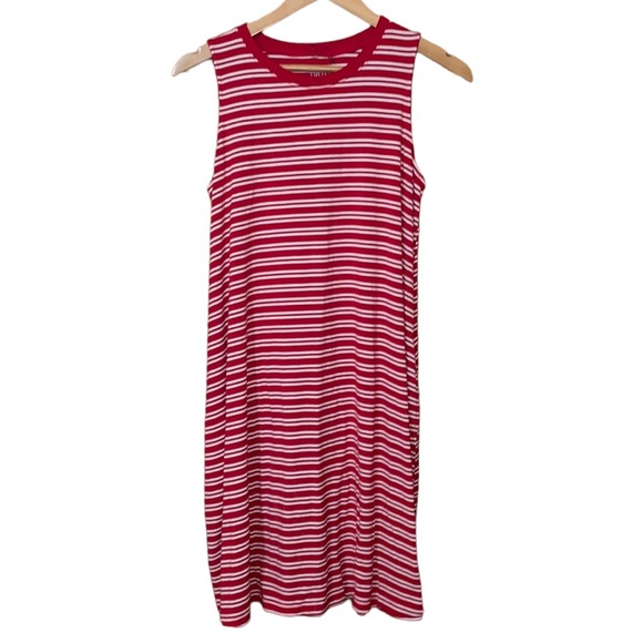 •TIME & TRU•RED/WHITE STRIPED TANK TOP T-SHIRT DRESS SIZE MEDIUM (8-10) EUC - Picture 1 of 10